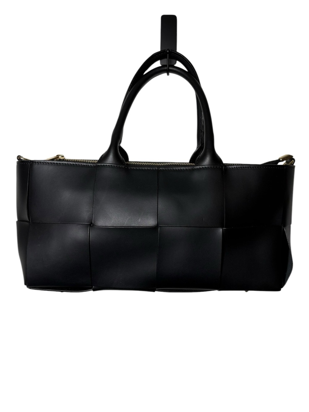 Isadora Genuine Leather Black Woven East West Satchel Bag Made in Italy